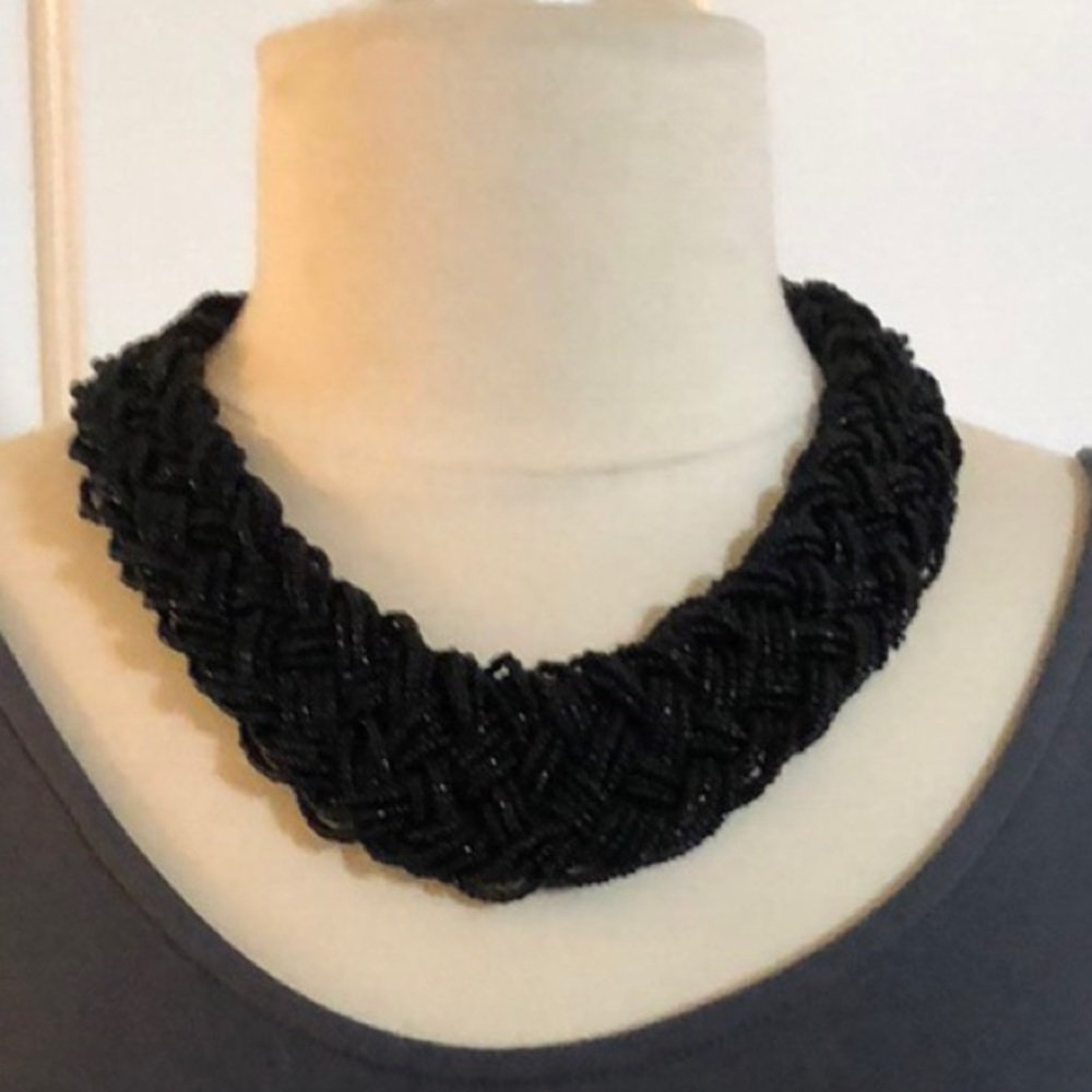 Thick black‎ beaded necklace